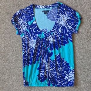 American Eagle soft floral teal top small